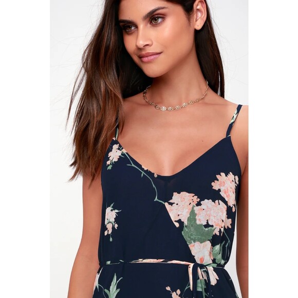 NWT Lulus Feeling Freesia Navy Blue Floral Print Strappy V-Neck Maxi Dress S - Picture 5 of 16